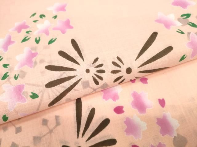 平和屋着物＊夏物　竺仙鑑製　浴衣　反物　着尺　扇面花文　証紙付き　綿　逸品　未使用　DABD8003zzz