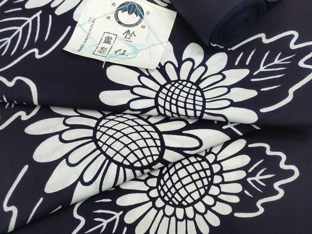 平和屋着物＊夏物　竺仙鑑製　浴衣　反物　着尺　向日葵　ひまわり　証紙付き　綿　逸品　未使用　DABD8007zzz