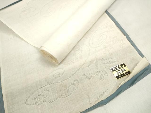 平和屋着物＊夏物　長襦袢　反物　着尺　草花唐草紋紗　生成り色　麻　逸品　未使用　DABD8049zzz