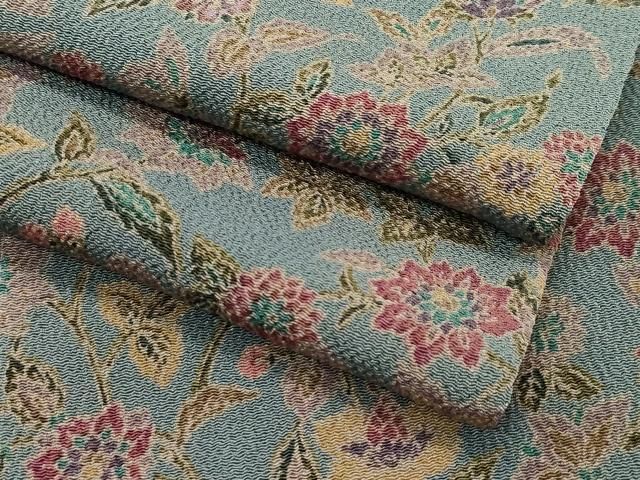 平和屋着物▽上質な小紋　単衣　更紗花文　鬼しぼ縮緬　正絹　逸品　未使用　CABF4721rv