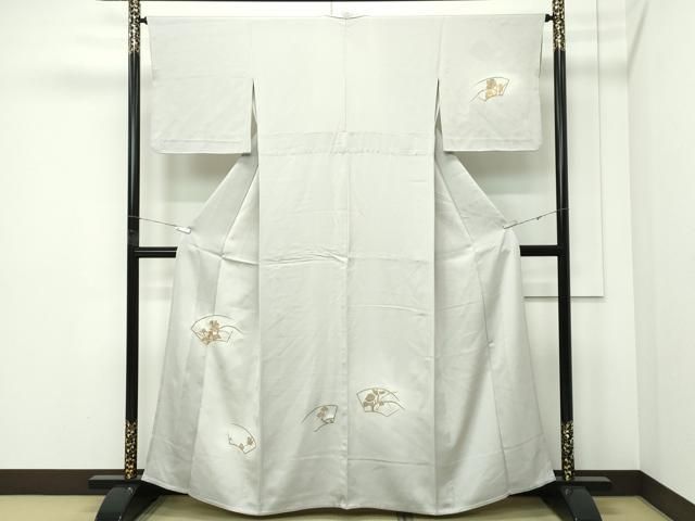 平和屋着物▽訪問着　単衣　竹屋町刺繍　地紙草花文　金糸　正絹　逸品　CABF4732rv
