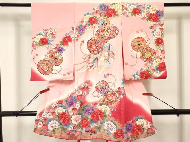 平和屋着物[]お宮参り　女の子　祝着　産着　初着　のしめ　几帳鼓花文　暈し染め　金銀彩　逸品　DABE7132ma