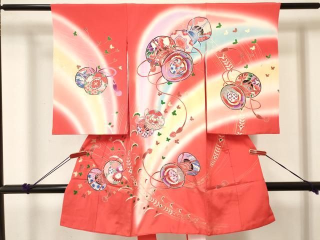 平和屋着物[]お宮参り　女の子　祝着　産着　初着　のしめ　鼓鳳凰花文　暈し染め　金彩　逸品　DABE7133ma