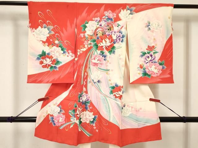 平和屋着物[]お宮参り　女の子　祝着　産着　初着　のしめ　鼓花文　暈し染め　金銀彩　逸品　DABE7142ma