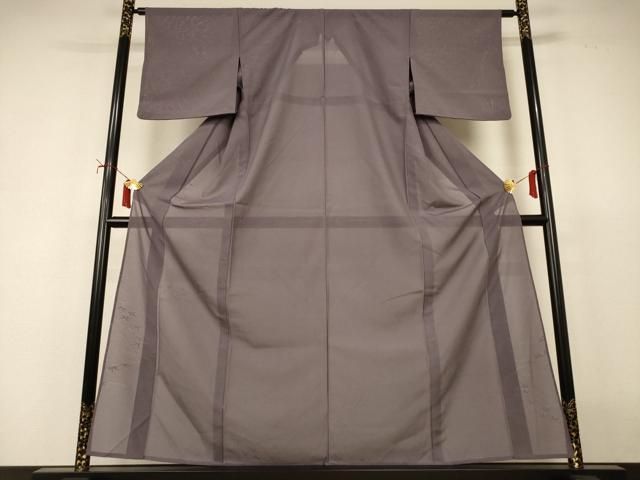平和屋着物＊夏物　色無地　絽　笹紋紗　江戸鼠色　正絹　逸品　AABJ2463jd