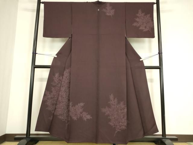 平和屋着物▽訪問着　単衣　枝葉文　正絹　逸品　未使用　DABG0247az