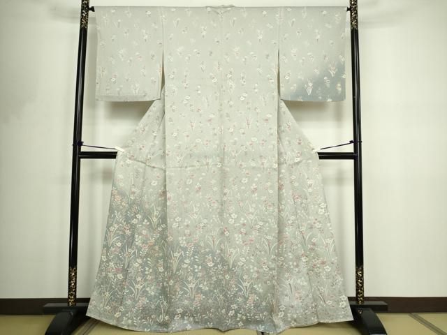 平和屋着物▽訪問着　単衣　草花文　暈し染め　正絹　逸品　DABF8804sf
