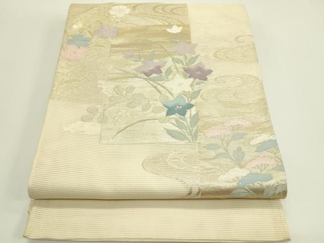 平和屋着物＊夏物　六通柄袋帯　秋草文　金糸　正絹　逸品　CABH5723rv 20,020円