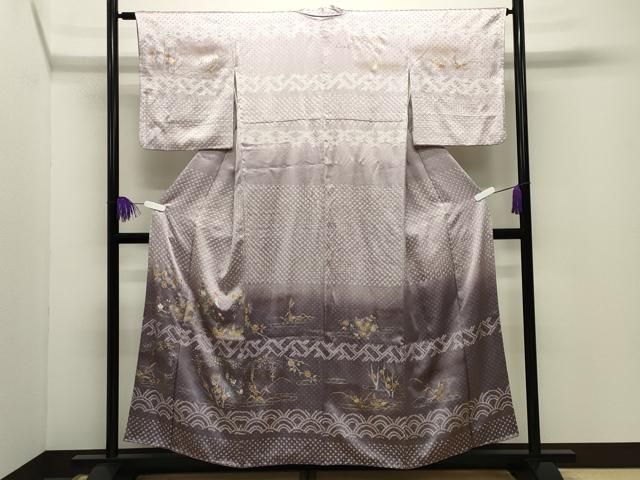 平和屋着物●訪問着　絞り　刺繍　流水花車文　暈し染め　金銀彩　正絹　逸品　CABG4639gh