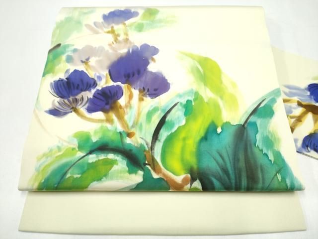 平和屋着物●塩瀬　九寸名古屋帯　手描き　枝花文　正絹　逸品　CABH5106hy