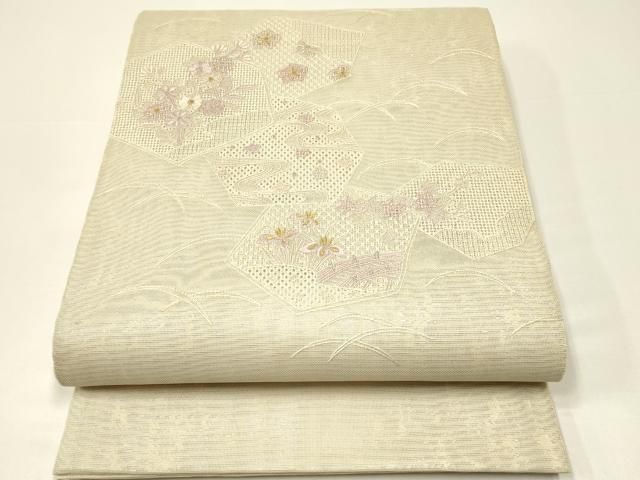 平和屋着物＊夏物　太鼓柄袋帯　総刺繍　中国三大刺繍　スワトウ刺繍　亀甲花文　金銀糸　正絹　逸品　CABH5783rv