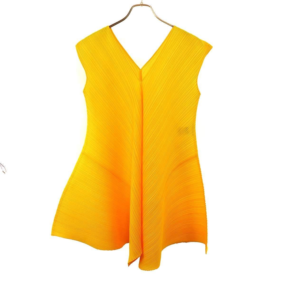 PLEATS PLEASE ISSEY MIYAKE プリーツプリーズ イッセイミヤケ ノースリーブフレアチュニック PP13-JH754 イエロー 4