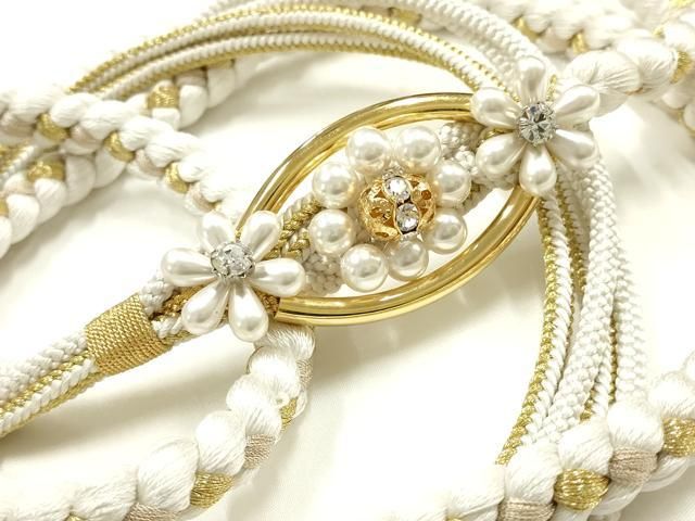 平和屋着物●和装小物　振袖用帯締め　装飾　パール　ビーズ　金糸　逸品　AABJ5887ay