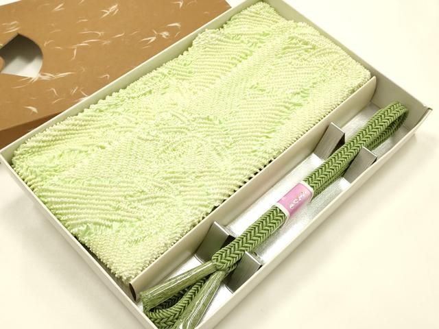 平和屋着物●和装小物　帯締め・帯揚げセット　平組　柄絞り　笹竹文　逸品　未使用　AABJ5902ay