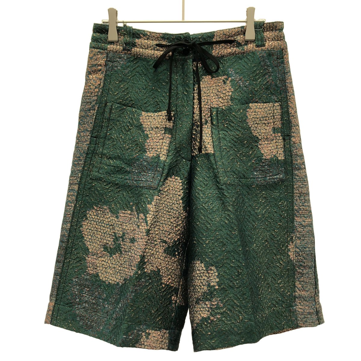DRIES VAN NOTEN ドリスヴァンノッテン ラメジャガードワイドショートパンツ グリーン 34