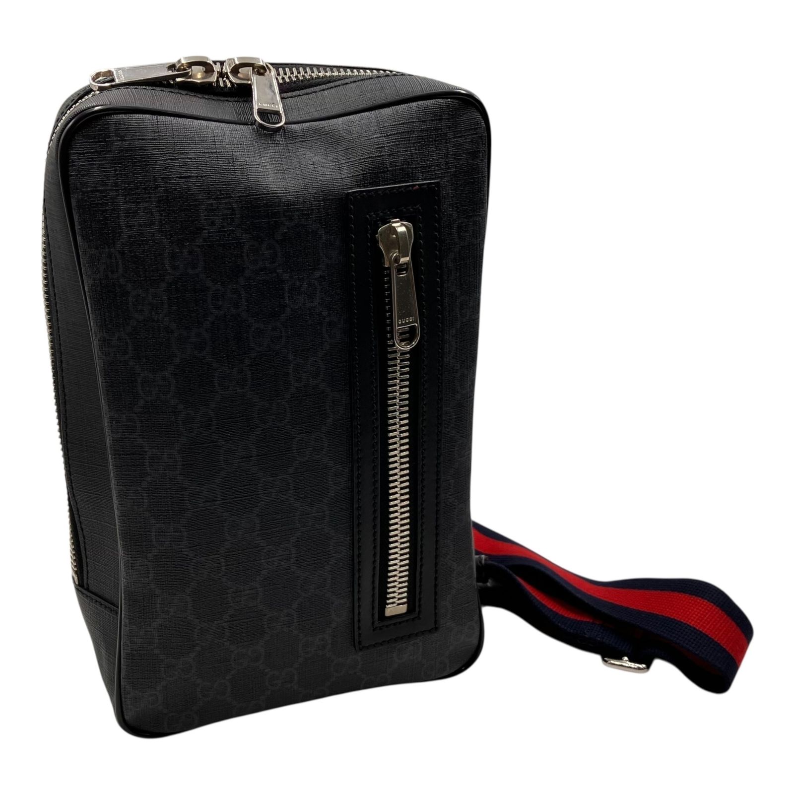 ■美品 GUCCI グッチ ショルダーバッグ GG柄 ブラック PVC 斜め掛け ボディバッグ コンパクトサイズ 約W27×H17×D7cm2464794,2464794