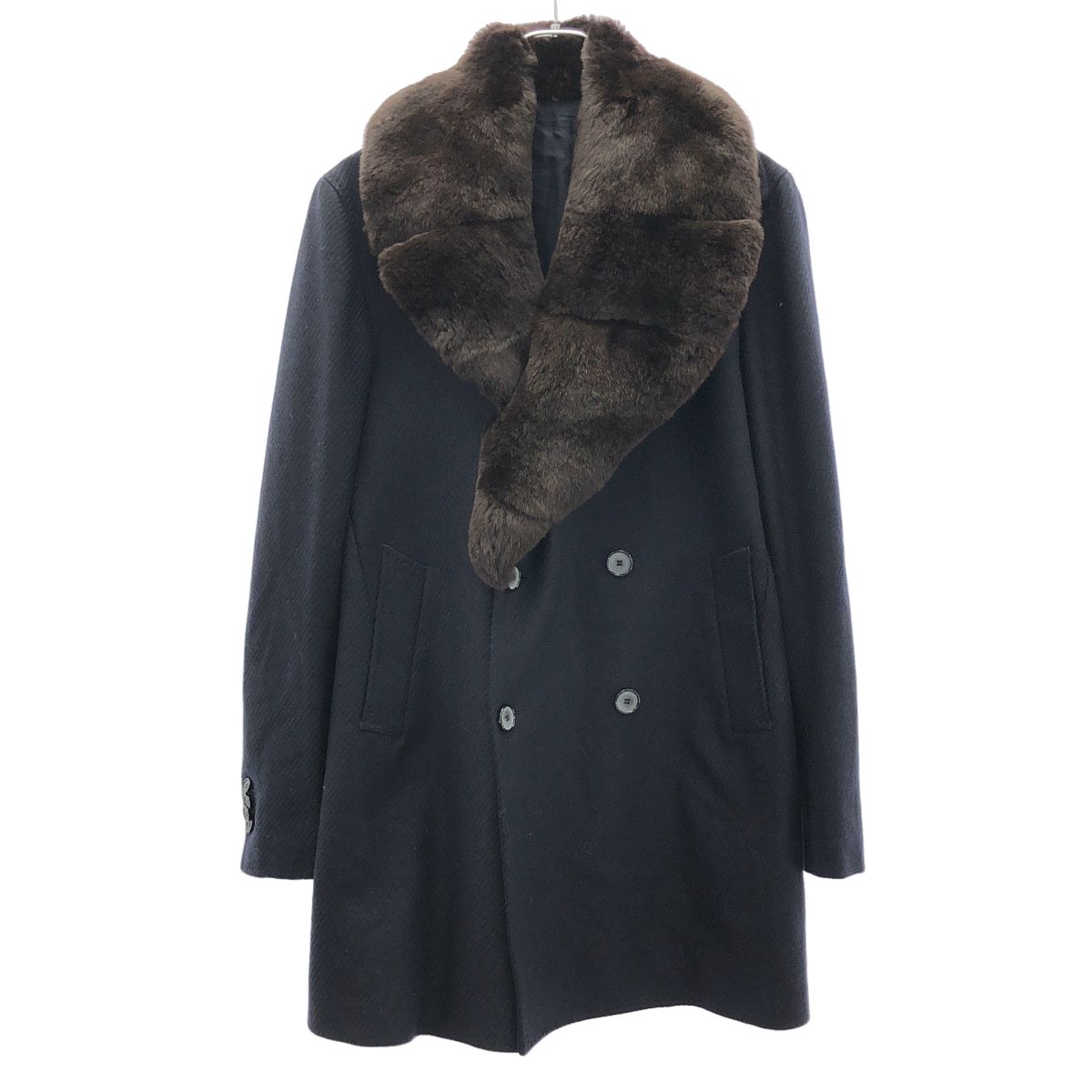 ピン>TAGLIATORE ネイビー アンゴラ ダブル チェスターコート 46 Mens