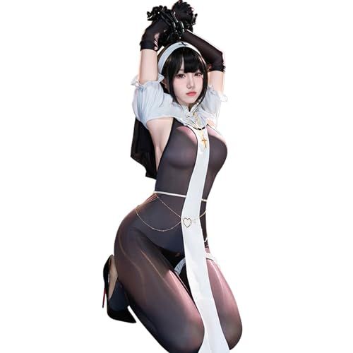 [Baioretto] コスプレ セクシー エッチ シスター 過激 黒 白 透け透け 十字架 シスターコスプレ シースルー 全身タイツ 禁欲 聖女 聖歌隊 教会 牧師 誘惑 女性 仮装 衣装 セット バレンタインデー クリスマス ハロウィン 記念日 女性用ｍａ