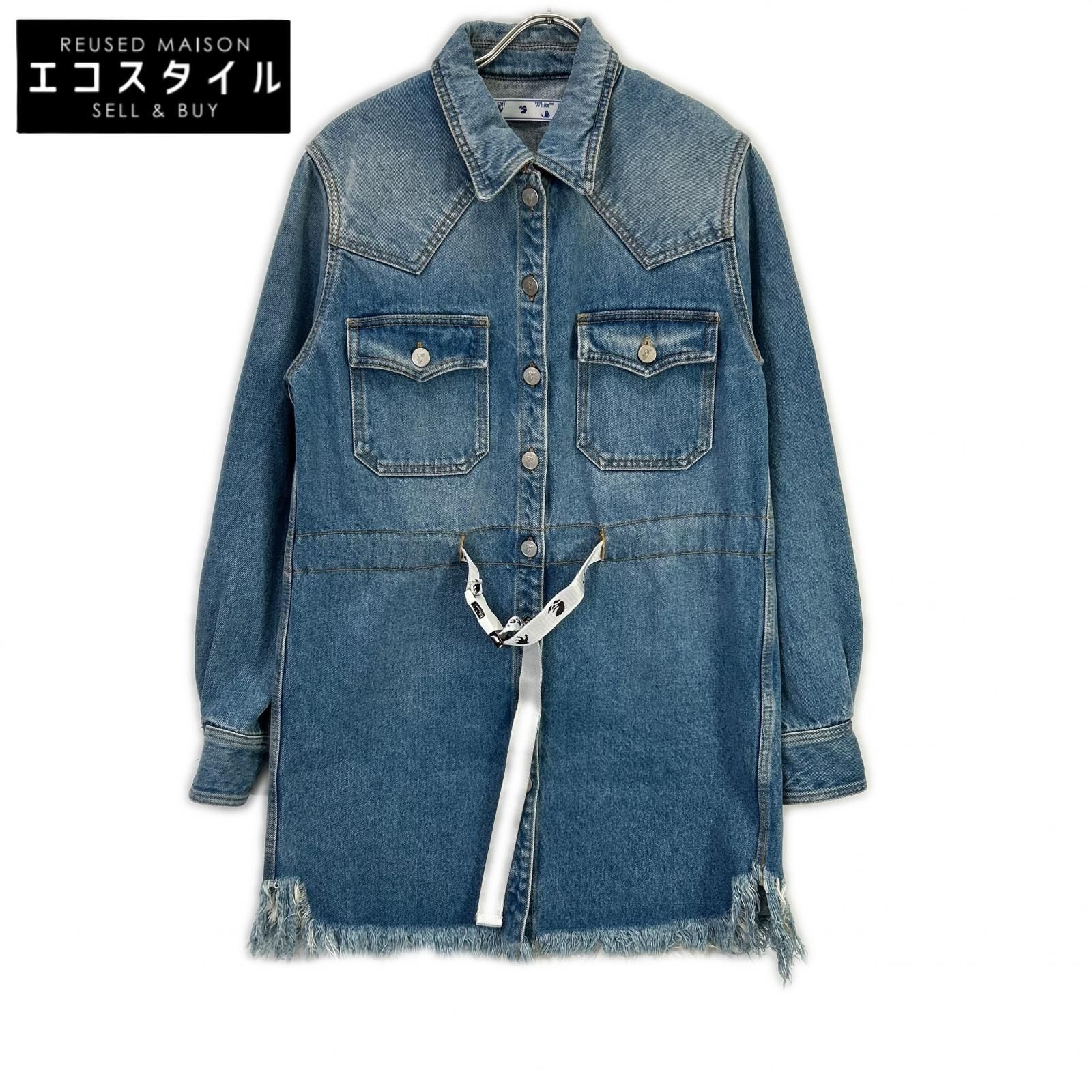 OFF-WHITE　オフホワイト　OWYM004E20DEN002 ライトブルー カットオフ ロングスリーブ デニムワンピース　38