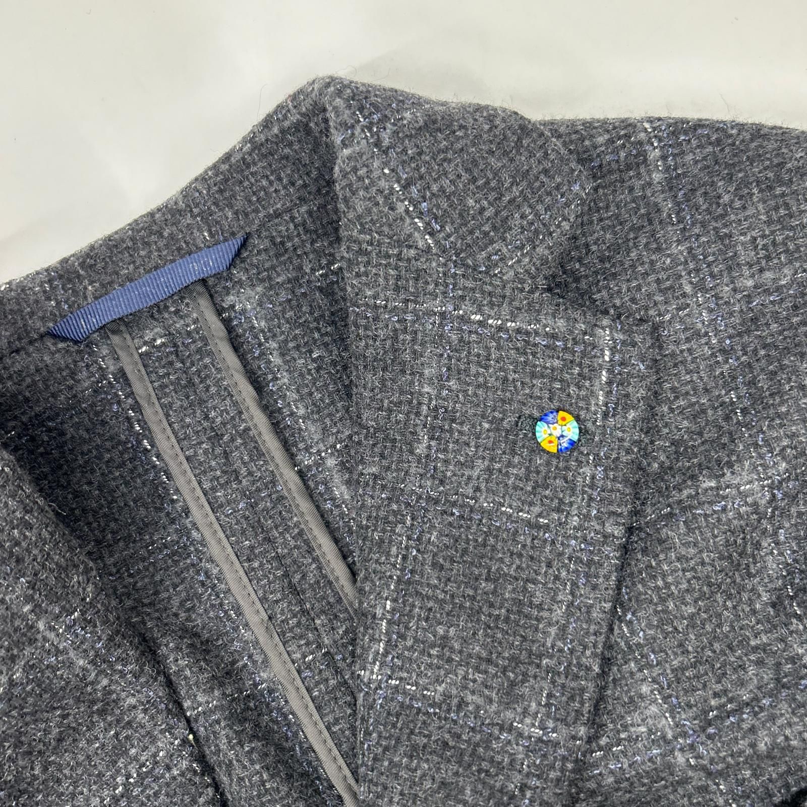 Belvest ベルベスト G10647 グレー ウールコットン チェック JACKET IN