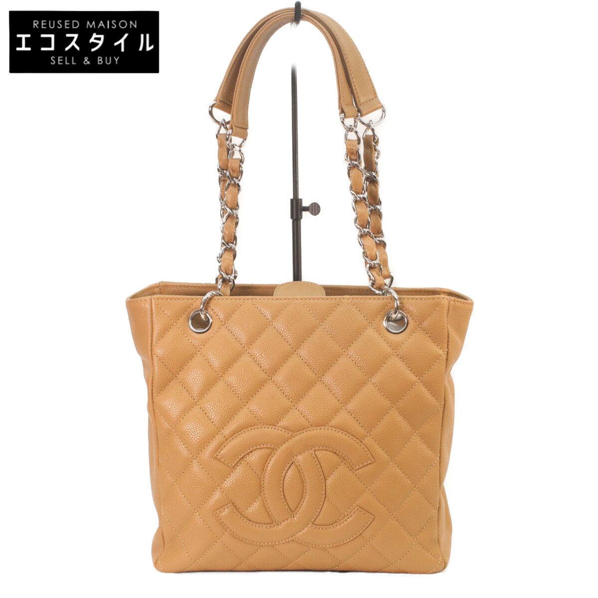 CHANEL　シャネル A20994 キャメルベージュ キャビア シルバー金具 PSTトート