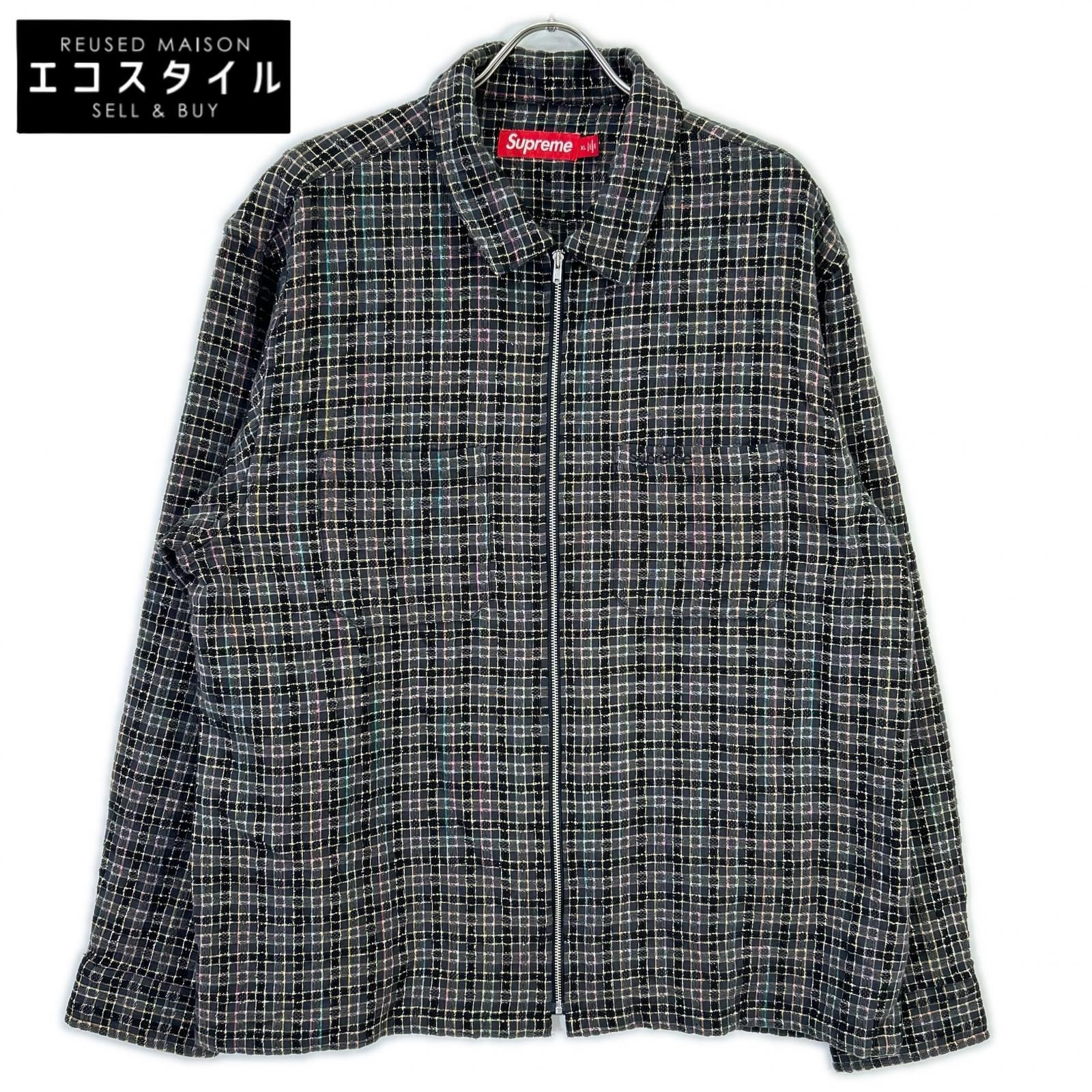 Supreme　シュプリーム　25AW ブラック Metallic Plaid Zip Up Shirt　XL