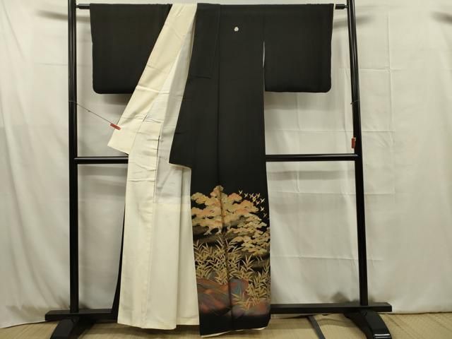 平和屋着物□豪華黒留袖 作家物 飛鶴風景花松文 金彩 正絹 逸品