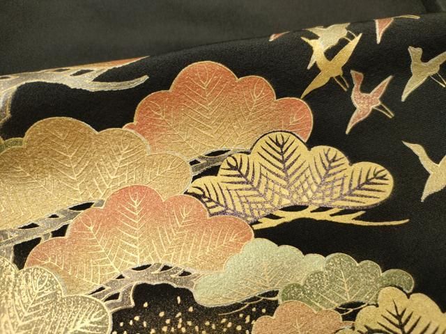 平和屋着物□豪華黒留袖 作家物 飛鶴風景花松文 金彩 正絹 逸品