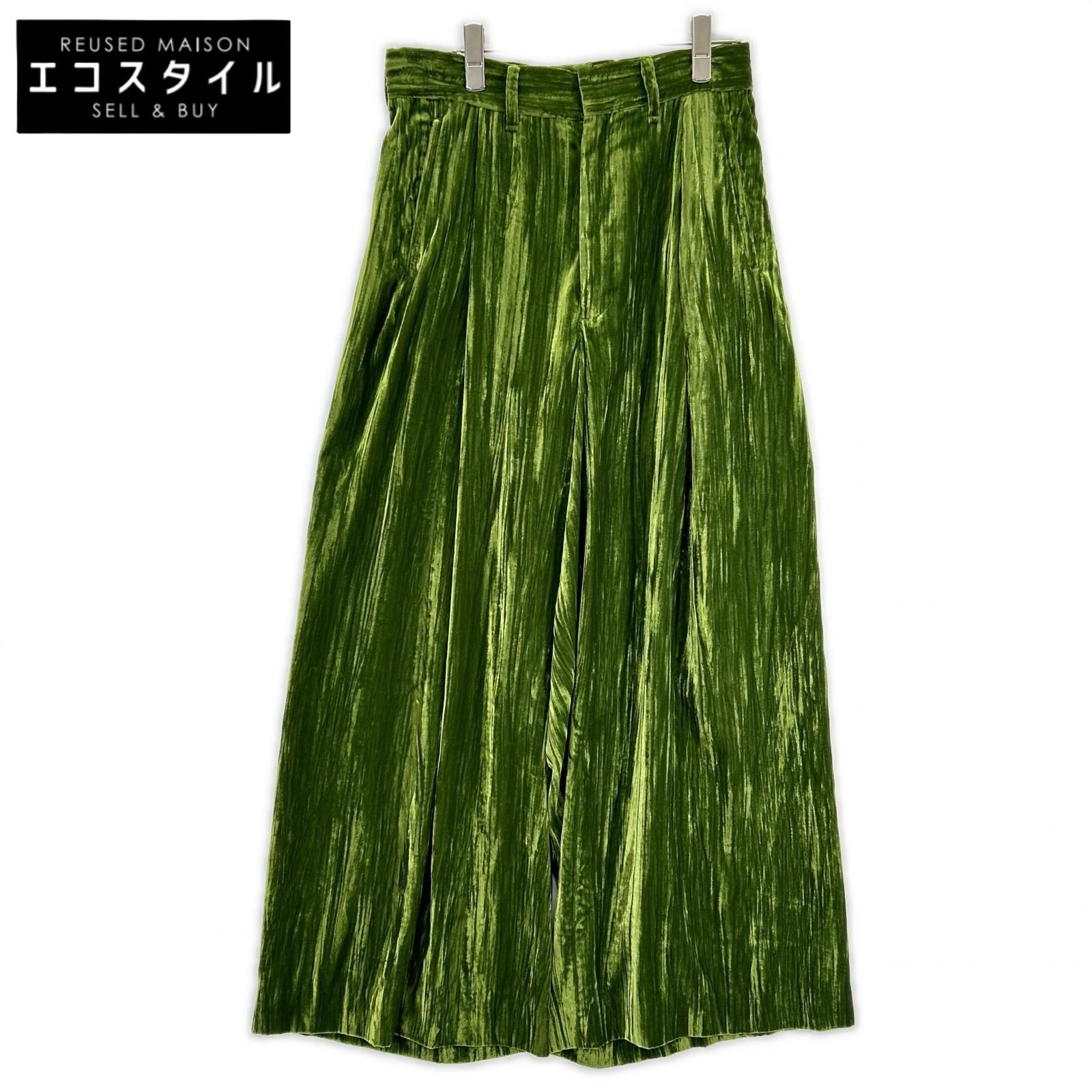 VillD　ヴィルド　5951840 グリーン ベロア タックワイドパンツ　38