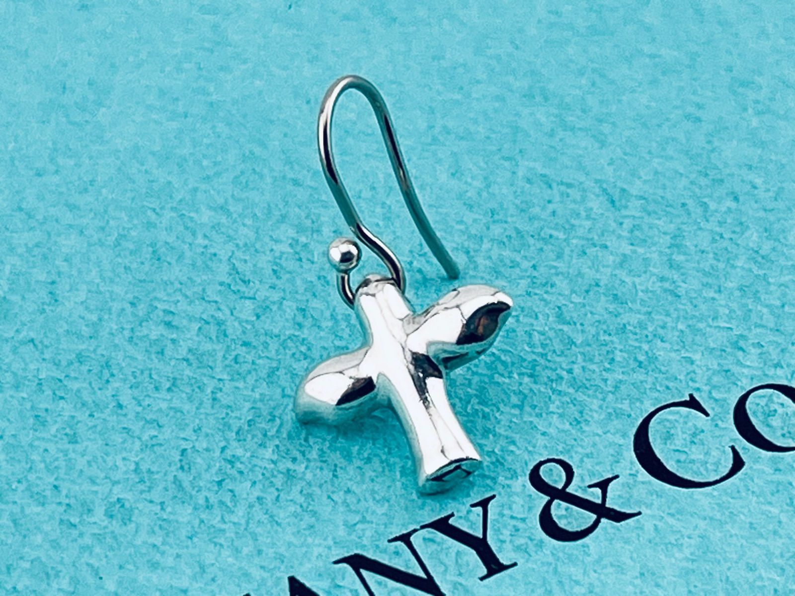 a264 美品　Tiffany&Co. ティファニー　バード　クロス　フック　ピアス　シルバー　925 585 k14