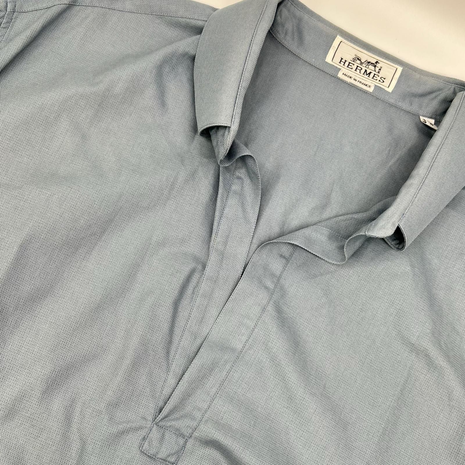 HERMES エルメス 41-5611 ブルー コットン100% BD 開襟シャツ 43-レア！