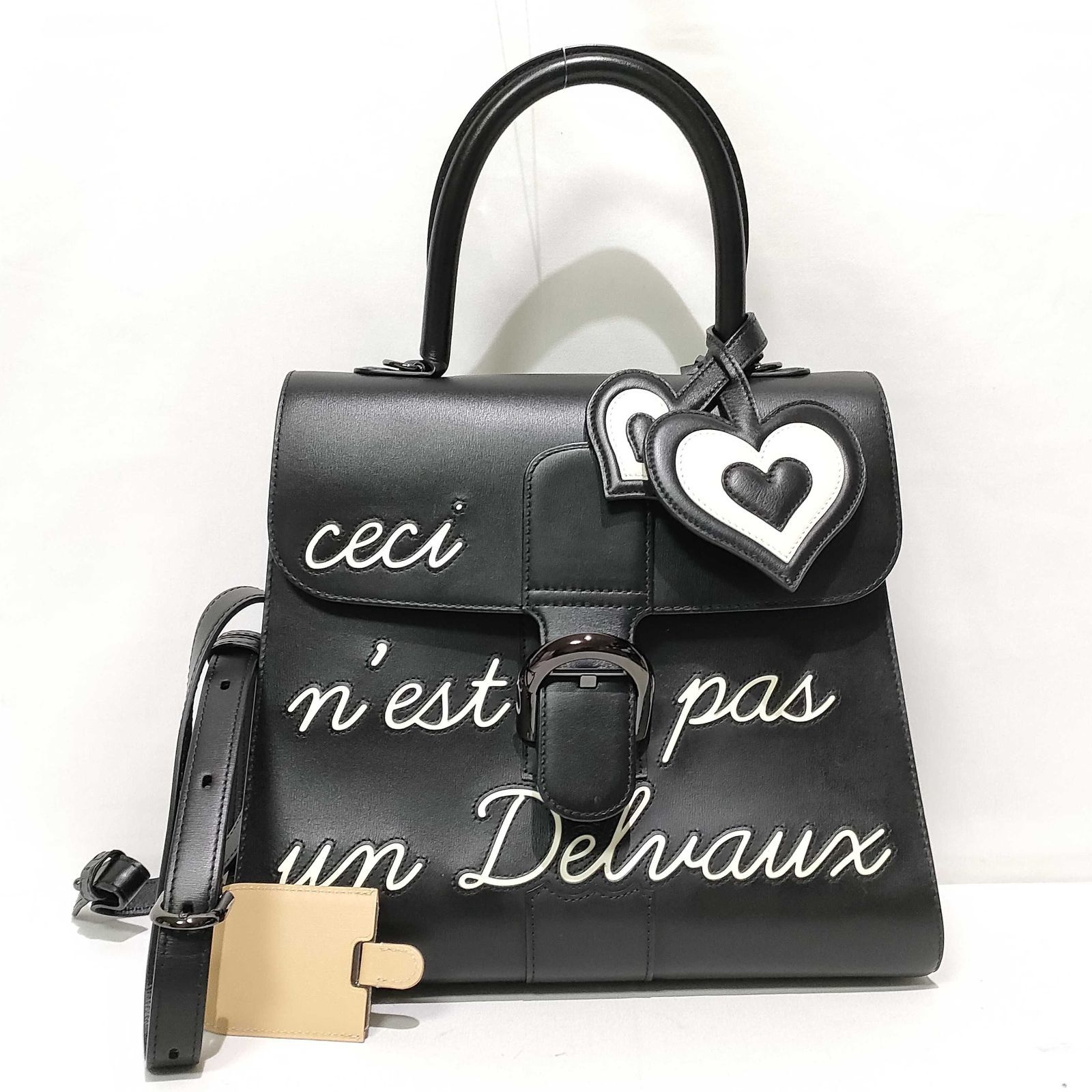 【定価150万円★幻の逸品】デルヴォー DELVAUX ブリヨン ルーモア MM マグリット コレクション ボックスカーフ 黒 Brillant L’Humour 2way ハンドバッグ ショルダーバッグ 鏡 ストラップ付 デルボー レア 完売品 【極美品】 382,500円