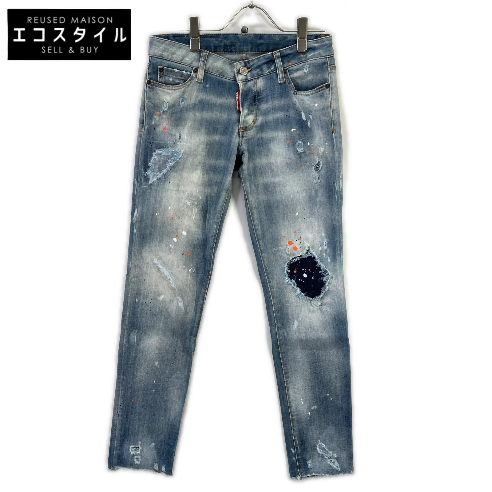 DSQUARED2　ディースクエアード　S75LB0410 ブルー ダメージ ペイント加工 デニムパンツ　38
