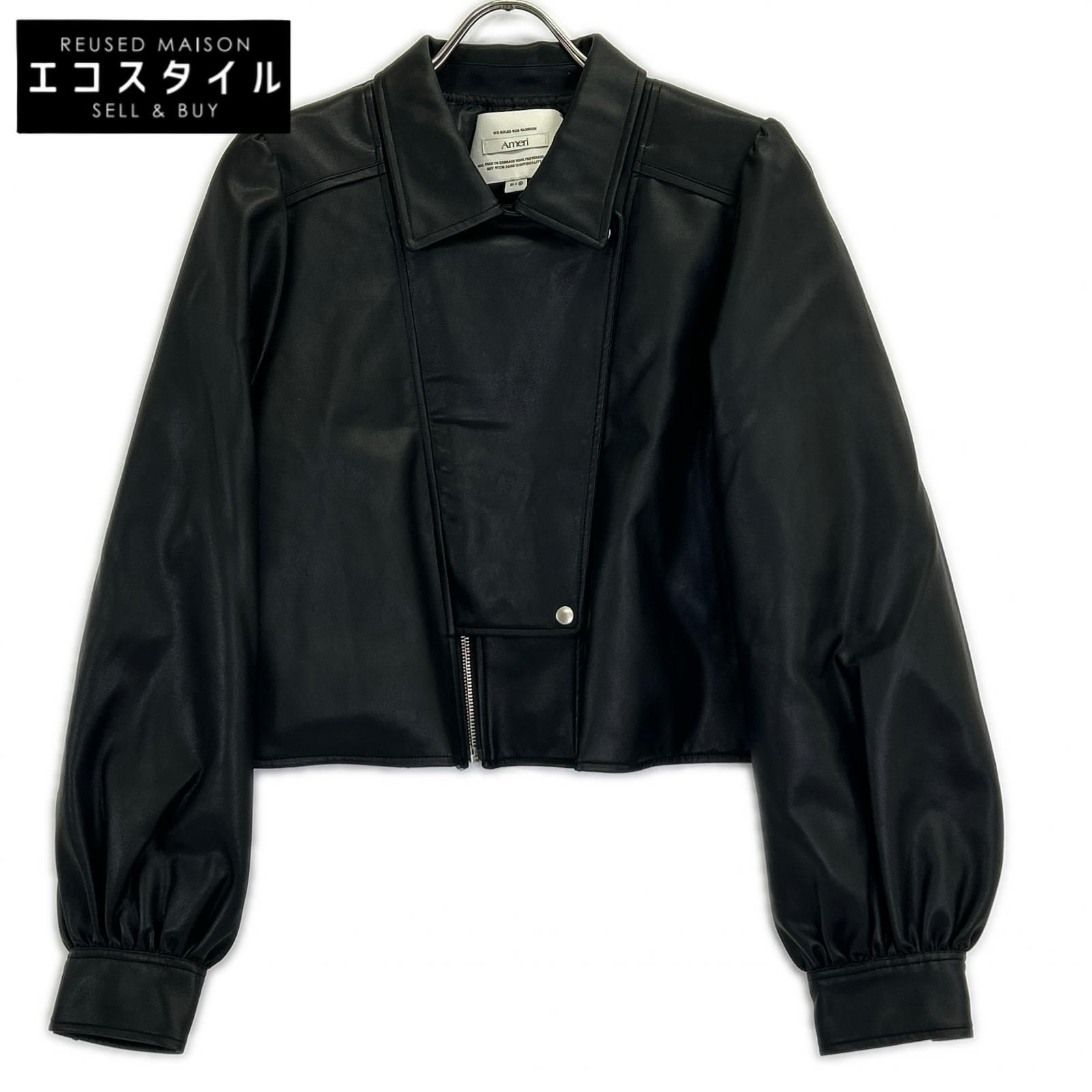 AMERI　アメリ　ブラック LADY GATHER RIDERS JACKET　M