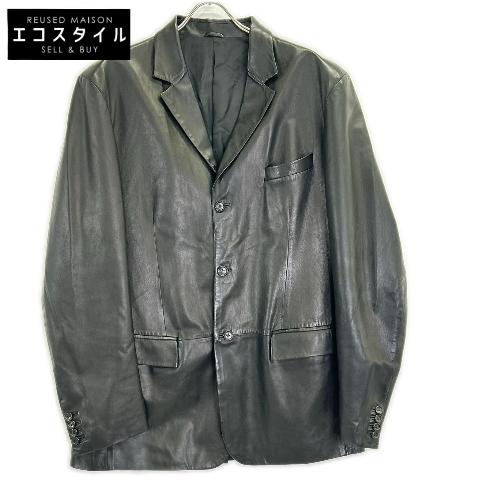 JIL SANDER　ジルサンダー　ブラック レザー 3B テーラードジャケット　記載なし