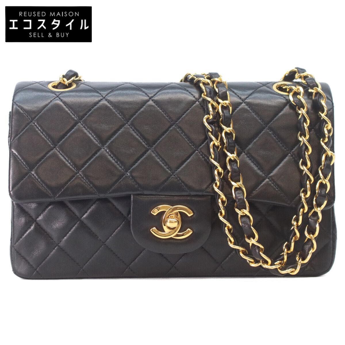 CHANEL　シャネル A01113 黒 ラム ゴールド金具 マトラッセ23