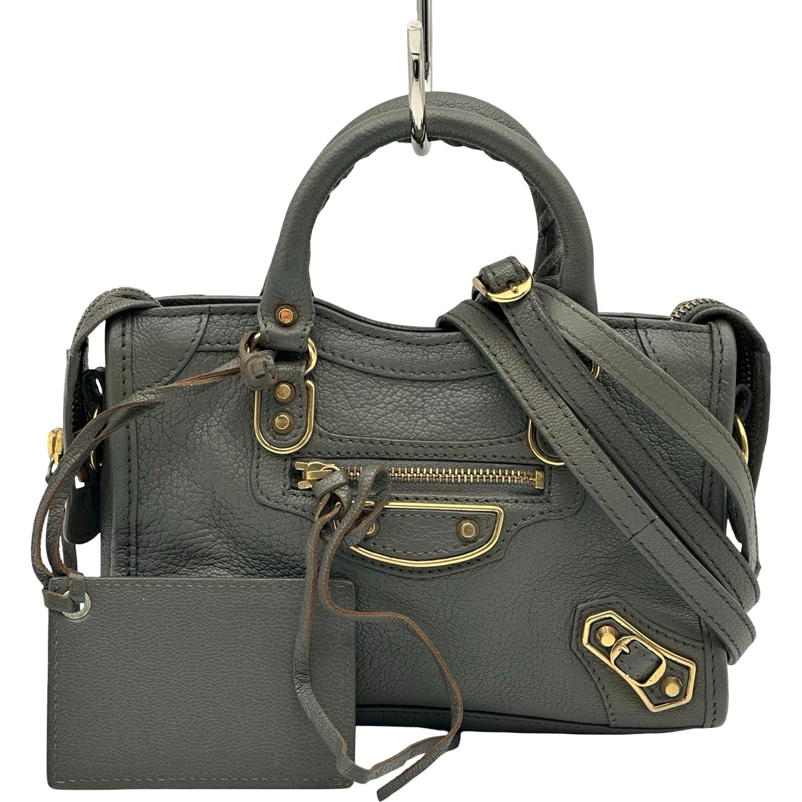 バレンシアガ BALENCIAGA クラシックナノシティ 505982 グレー レザー 