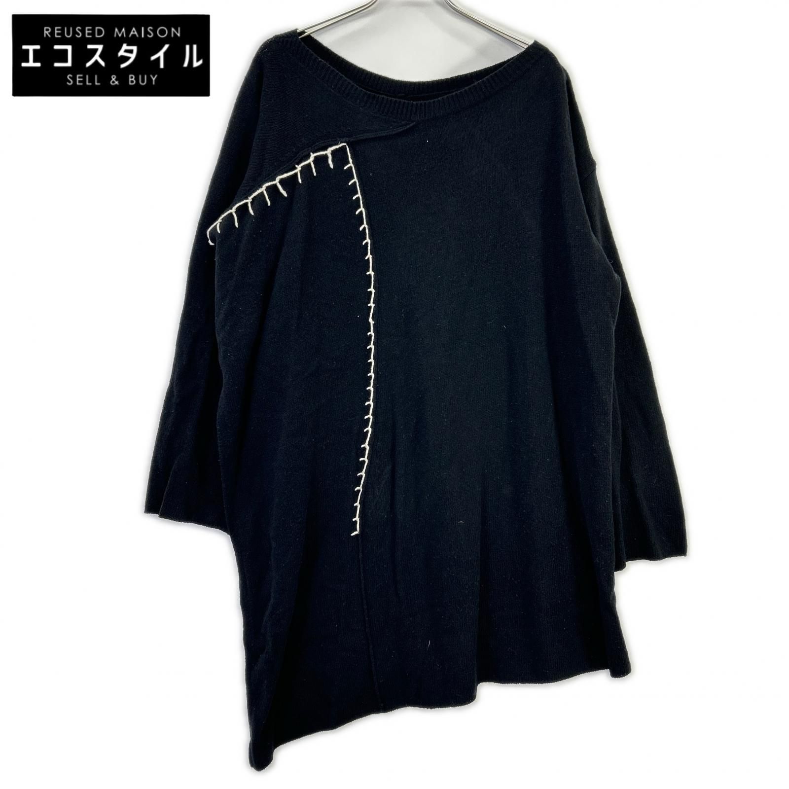 Yohji Yamamoto　ヨウジヤマモト　FC-K23-188 ブラック 刺繍デザイン ロングニットトップス　2
