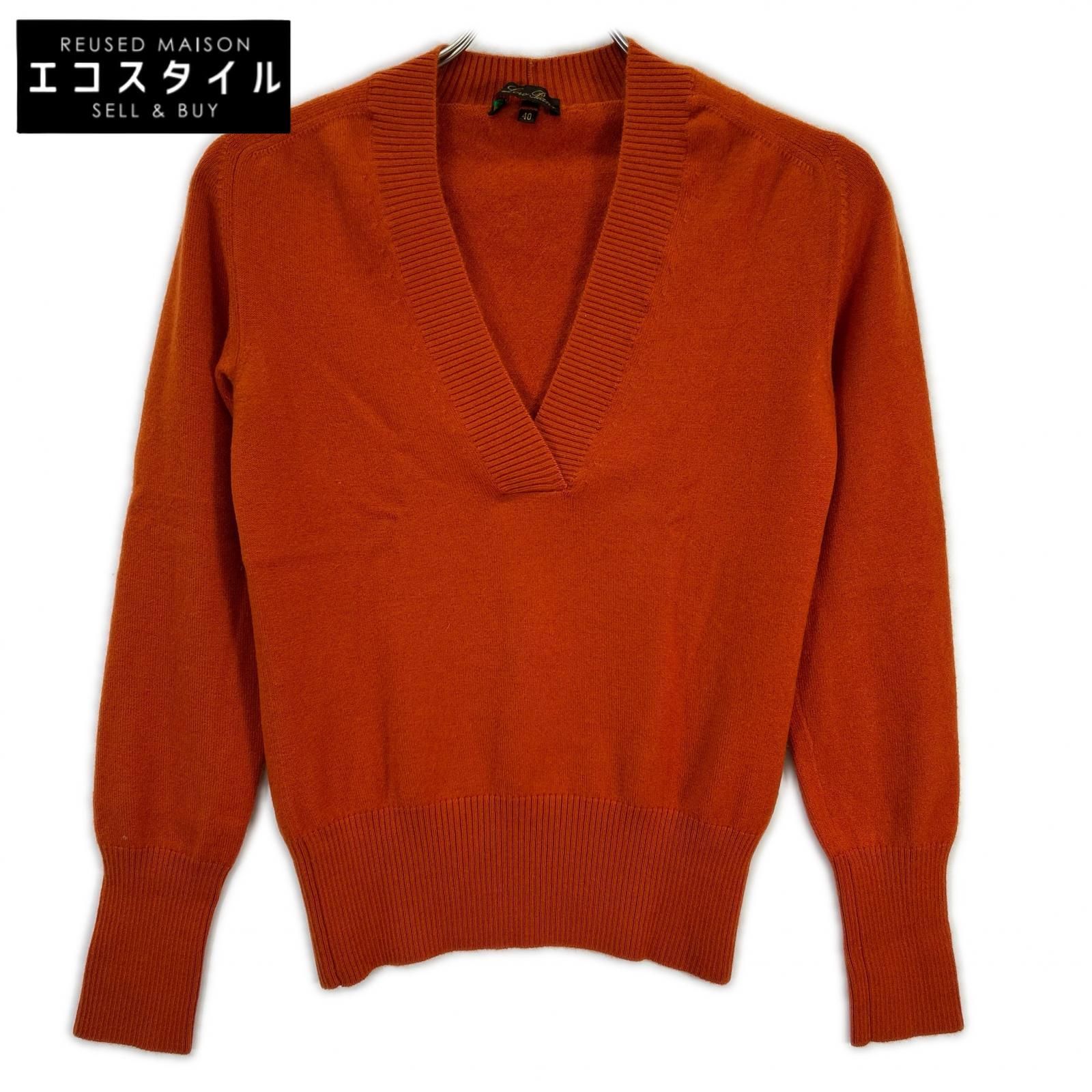 Loro Piana　ロロピアーナ　MAA4530 オレンジ Vネック長袖 95カシミヤ ニットカットソー　40