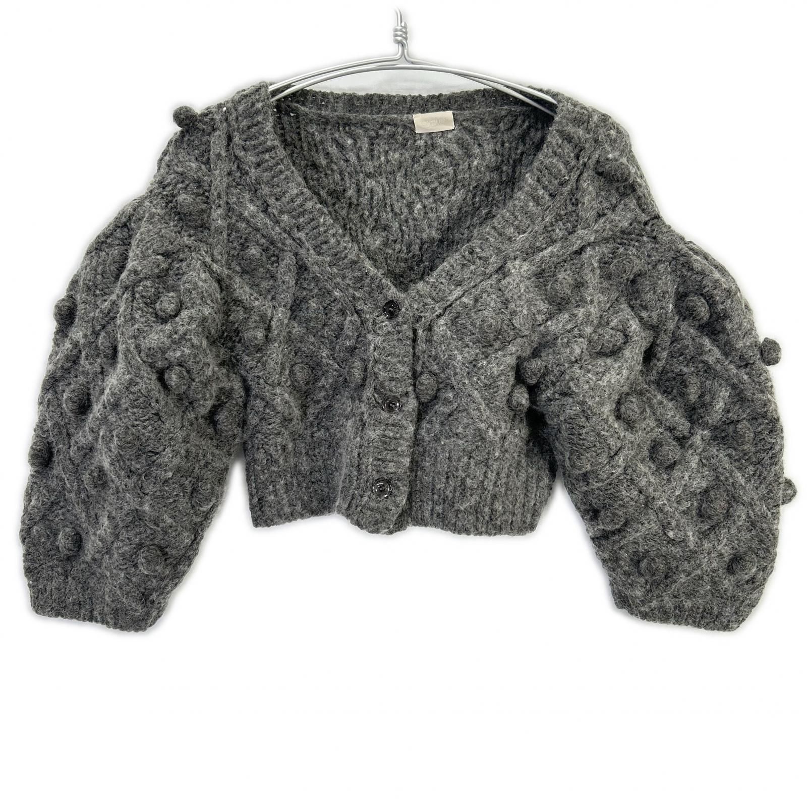 美品　cygne 手編み　ポンポン　カーディガン Florent ニット♡ cygne シーニュ グレー ウールニット Florent 手編みポンポン
