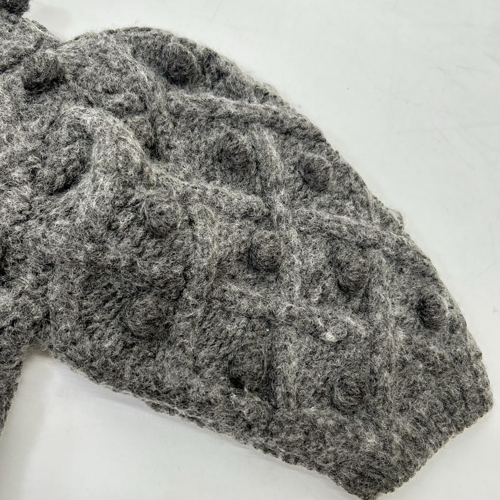美品　cygne 手編み　ポンポン　カーディガン Florent ニット♡ cygne シーニュ グレー ウールニット Florent 手編みポンポン