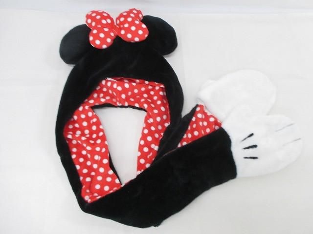 ディズニー ミニー 水玉 ドット マフラー付きファンキャップ 中古品