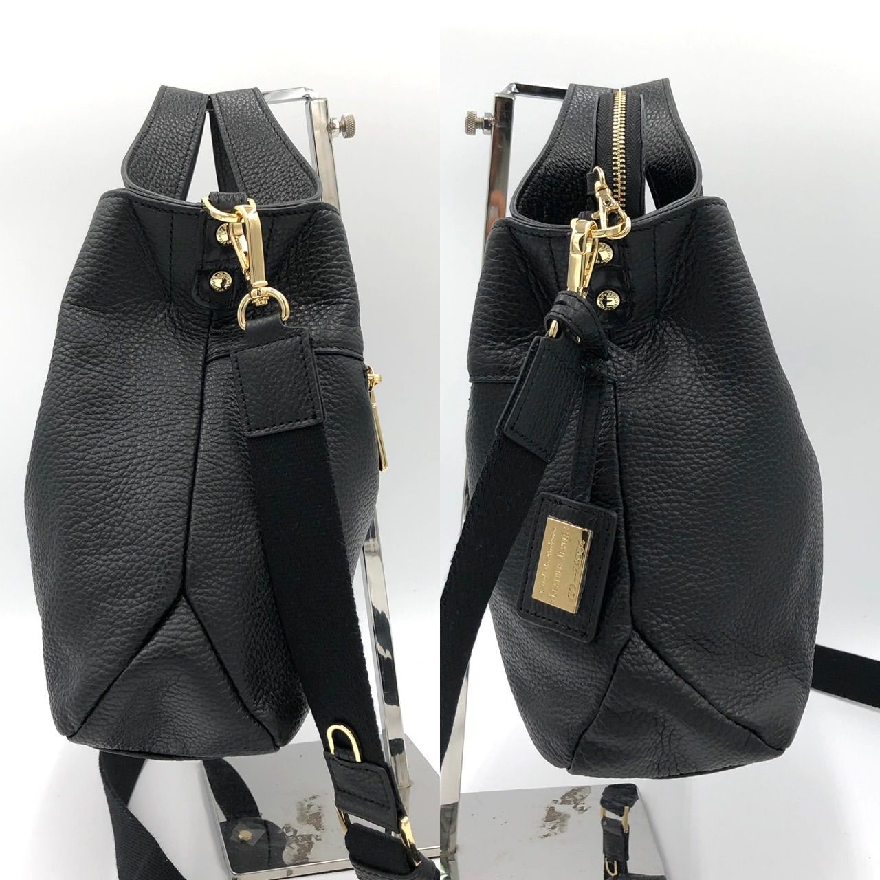 美品】レザージュエルズ 2way ショルダーバッグ ハンドバッグ 黒 
