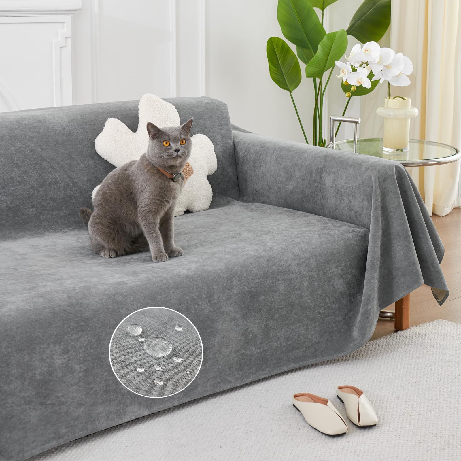 HomeFirst ソファーカバー 防水 犬猫対策 マルチカバー 長方形 撥水加工 ズレ防止 ソファカバー 2人掛け 3人掛け 肘付き 肘なし 防水 ソファーベッドカバー 滑り止め ソファーシーツ 多機能 無地 北欧風 ブランケット 爪とぎ防 0465920c