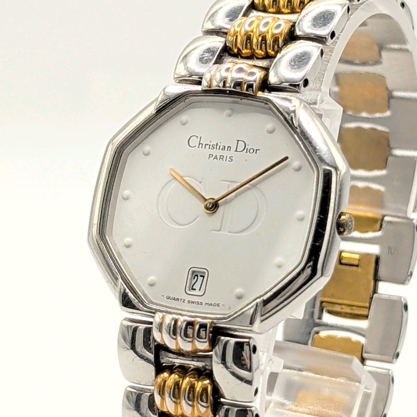 Christian Dior Watch D45-204-1 Quartz Ladies Octagon Gold Silver