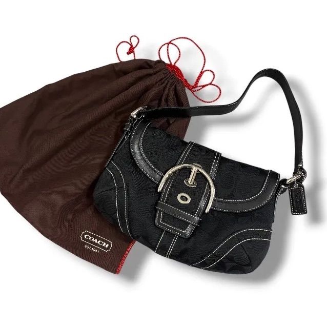 極美品 COACH ソーホー SOHO シグネチャー ワンショルダーバッグ ホーボー ブラック archive Y2K