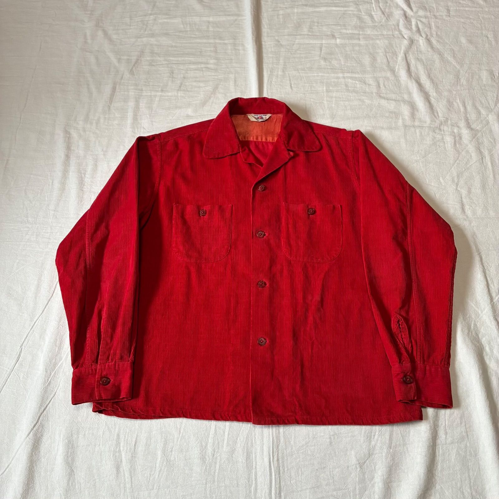 50s 60s FRUIT OF THE LOOM フルーツ・オブ・ザ・ルーム 長袖シャツ コーデュロイ レッド M表記
