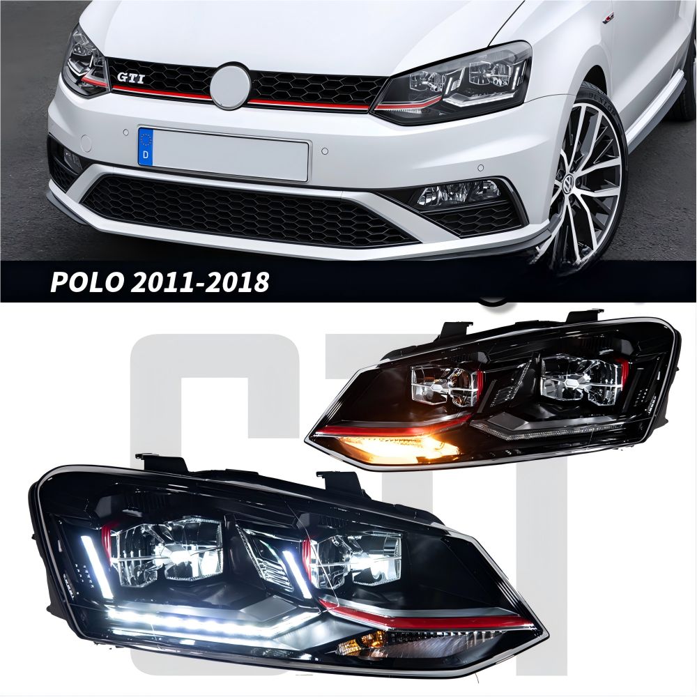 【送料無料】VW ポロ(Polo) 6R/6C (2011-18)専用 GTIスタイルLEDヘッドライト デイライト/ウインカー内蔵 高輝度・視認性UP ドレスアップ効果抜群 簡単交換 車検対応※要確認