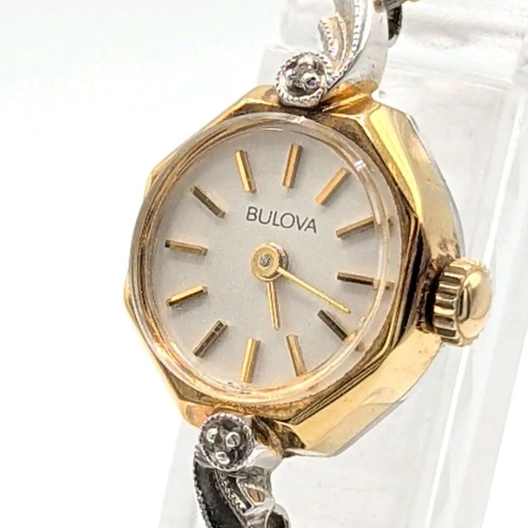 BULOVA Watch Hand-Winding Ladies Gold Gold dial Y2K 00S Stone Vintage ブローバ 時計 手巻き式 レディース ゴールド ラウンド ゴールド文字盤 ストーン ヴィンテージ 稼働品