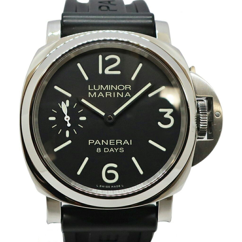 【天白】仕上済 PANERAI パネライ ルミノールマリーナ 8デイズ 44mm PAM00510 T番 メンズ ブラック SS ラバー 手巻き 腕時計 男